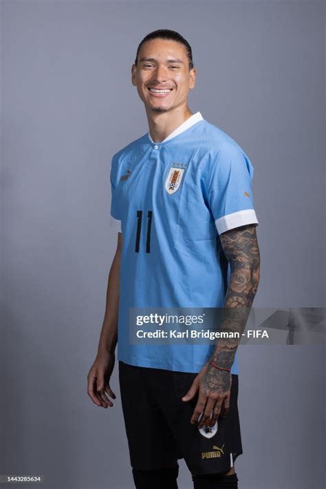 Darwin Nunez of Uruguay poses during the official FIFA World Cup ...