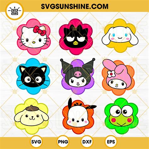 Sanrio Characters Face Flower SVG Bundle, Hello Kitty SVG, Cappuccino ...