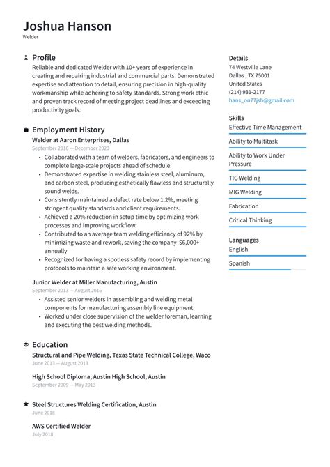 Welder Resume Examples & Templates (2024) · Resume.io