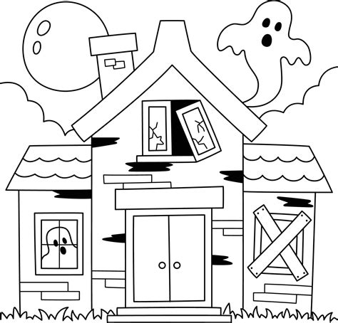 Haunted House Halloween Coloring Page for Kids 7528045 Vector Art at ...