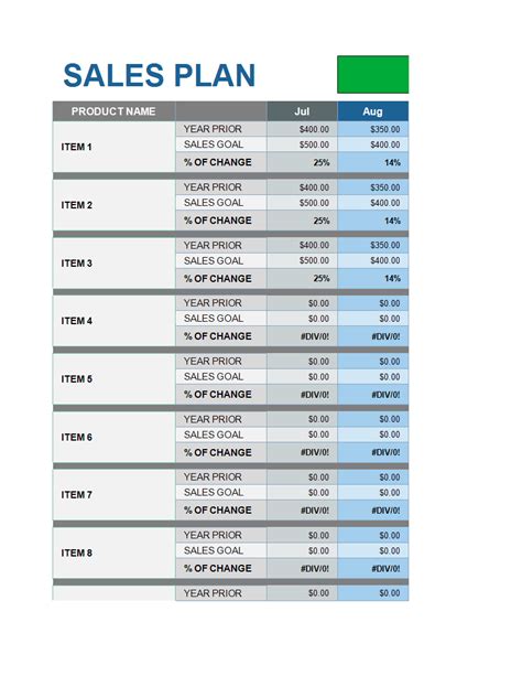 Kostenloses Sales Plan Template Excel spreadsheet