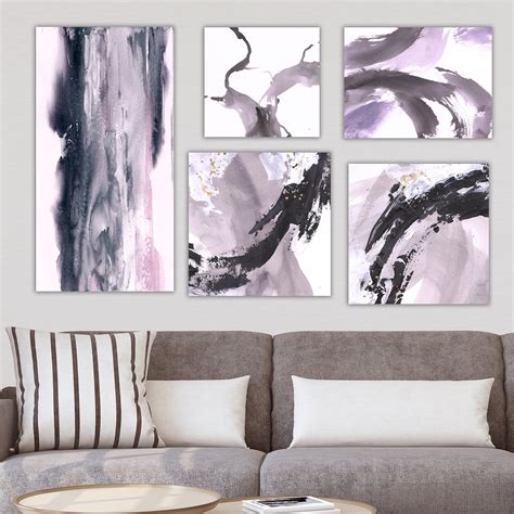 DESIGN ART Designart 'Black & Purple Collection ' Abstract Wall Art set ...