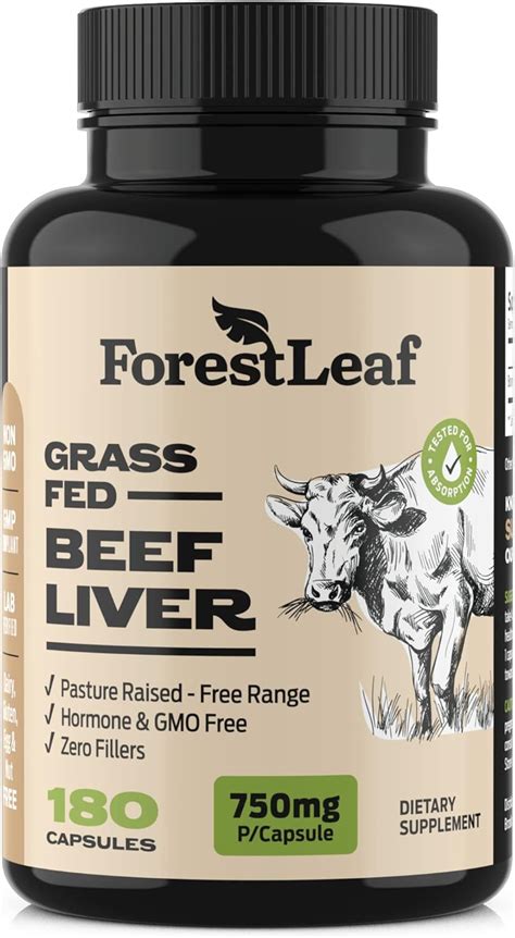 Grass Fed Beef Liver Supplement - Natural Source of Iron, Vitamins & CoQ10 - 750mg per Capsule ...