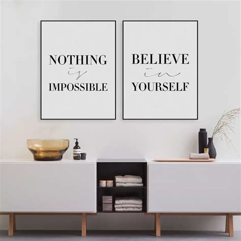 Black Minimalist Motivational Typography Believe Quotes Art Print Poster Wall Picture Canvas ...