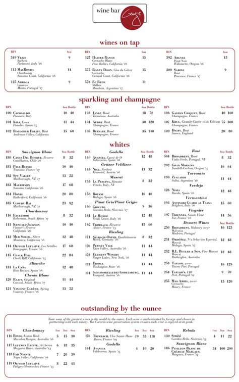 Wine Bar George Menu , Review - Disney Springs