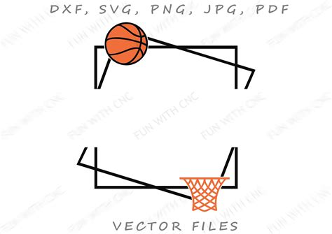 Basketball Double Square Split Frame With a Basketball Ball and Basketball Hoop With Net ...