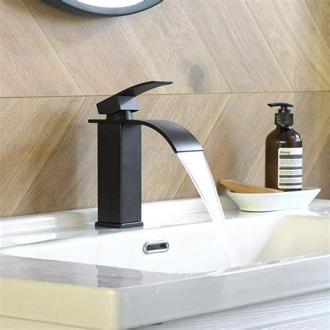 Ashford Matte Black Waterfall Bathroom Sink Faucet With Cover Plate - BiltPros