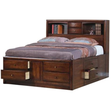 Contemporary California King Bookcase Bed with Underbed Storage Drawers ...