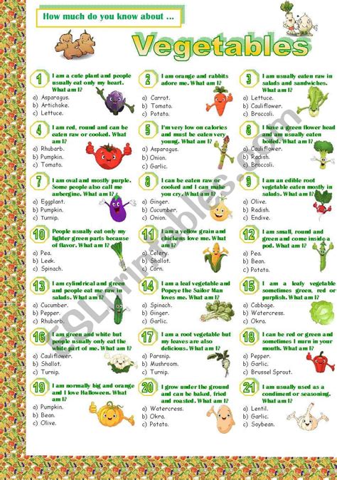 Vegetables-Quiz - ESL worksheet by Jayce