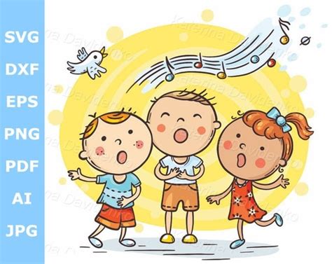 Children Singing Songs. Happy Kids Clip Art Illustration Kids | Etsy