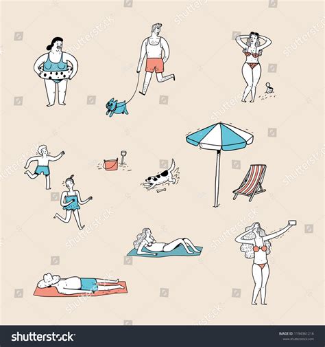 Collection Hand Drawn People On Beach Stock Vector (Royalty Free) 1194361216 | Shutterstock