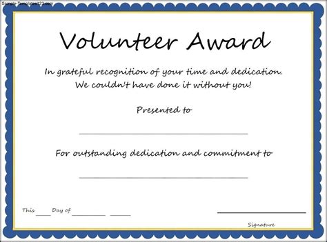 Volunteer Of The Year Certificate Template