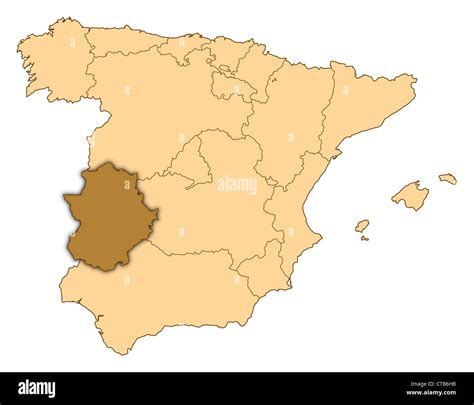 Map of Spain where Extremadura is highlighted Stock Photo - Alamy