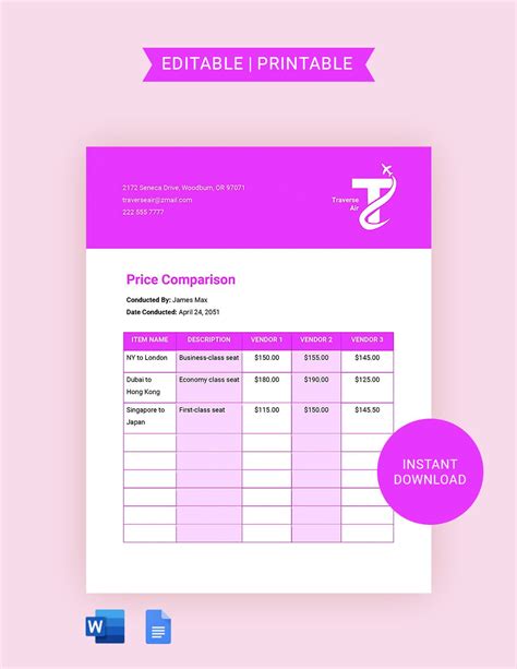 Flight Price Comparison Template in Word, Google Docs - Download ...