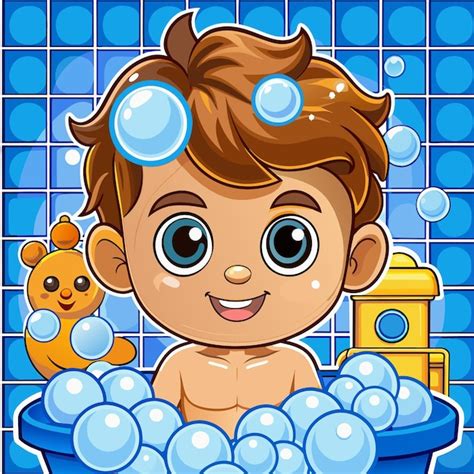 Premium Vector | A cartoon of a boy in a bathtub with a boy in the tub