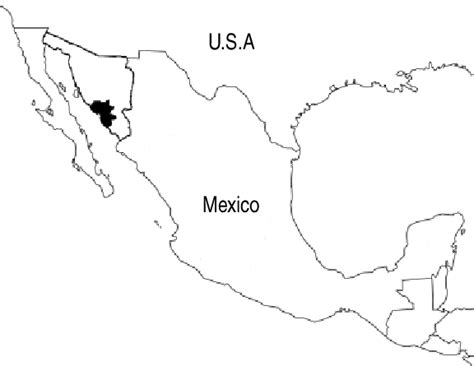 Map of Mexico showing the localization of the State of Sonora and Yaqui ...