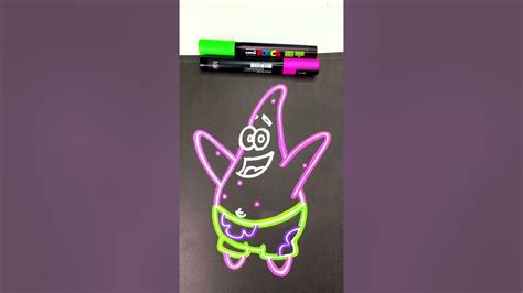 Drawing Patrick Star With Posca Markers! Glow Effect! #shorts - YouTube