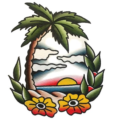 "Traditional Paradise Tattoo Design" by FOREVER TRUE TATTOO | Redbubble