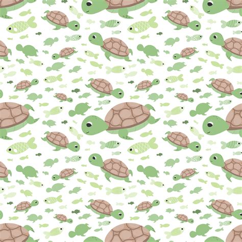 Cute turtle pattern with fishes on white background for childish ...