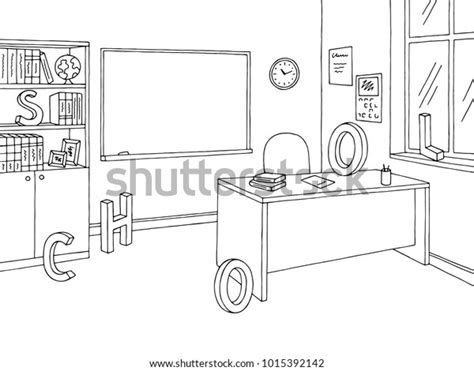 Classroom Graphic Black White School Interior Stock Vector (Royalty ...