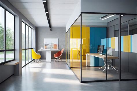 A Large, Modern Office Space with Glass Walls, Minimalist Furniture and ...