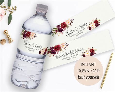 Editable Wedding Water Bottle Label Water Bottle Labels Wedding Water ...