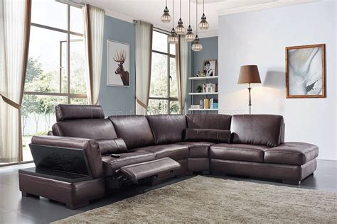 445 Motion Sectional Sofa Brown Leather by ESF w/Power Recliner