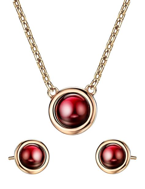 1.2ct Garnet Jewelry Set Sterling Silver Necklace Earrings January Birthstone Gemstone Rose Gold ...