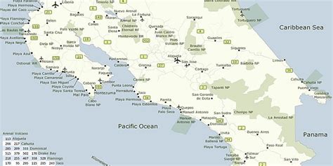 Map of Costa Rica with Driving Distances