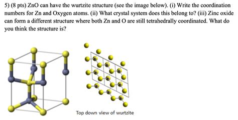 Solved 5) (8 pts) ZnO can have the wurtzite structure (see | Chegg.com