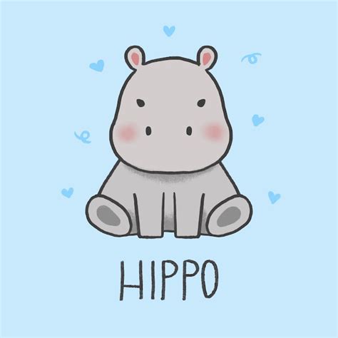 Premium Vector | Cute Hippo cartoon hand drawn style