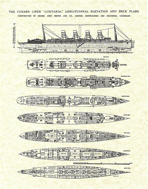 R.M.S. Lusitania Poster - Lusitania Ship Print - Lusitania Blueprint - Lusitania Deck Plans ...