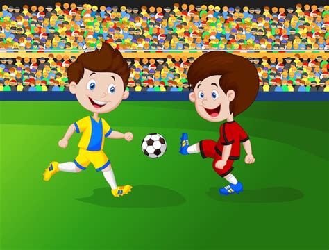 Premium Vector | Cartoon boy playing football