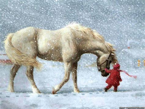 Cheval et enfant sous la neige | Horses in snow, Horses, Christmas horses