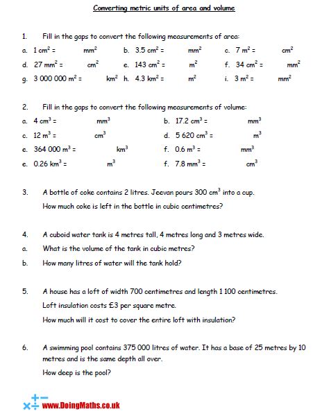 Metric units of measurement - Free worksheets