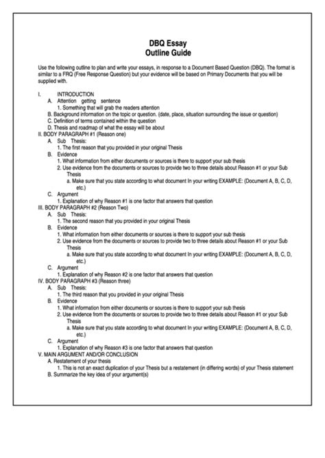 Dbq Essay Outline Template printable pdf download