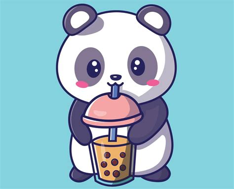 Cute panda drinking milk tea boba cartoon icon illustration. animal drink icon concept isolated ...