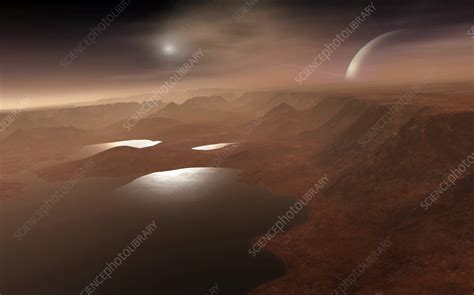 Saturn from Titan surface, illustration - Stock Image - C059/7286 ...