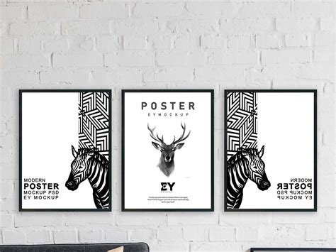 3 Artwork Poster Frames Free Mockup – FreeMockup.net