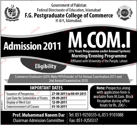 Admission Open in F.G Postgraduate College of Commerce 2021 Government ...