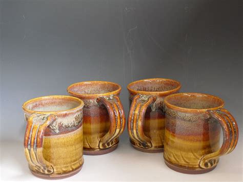 Hand thrown stoneware pottery mugs set of 4 | Etsy | Pottery mugs, Stoneware pottery, Pottery