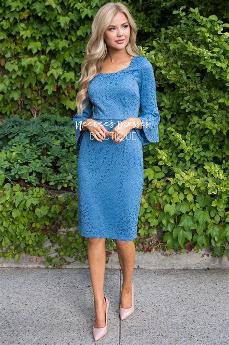 Denim Lace Modest Dress | Modest Bridesmaids Dresses with Sleeves | Modest Dresses and Modest ...