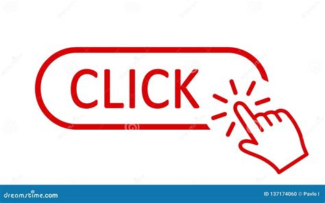 Click Here Button with Hand Pointer Clicking. Click Here Web Button Stock Vector - Illustration ...