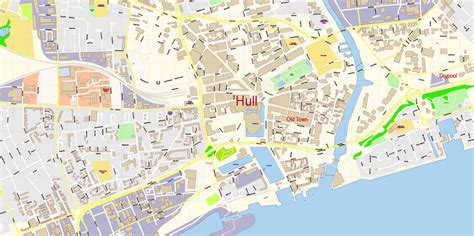 Hull UK England Map Vector Exact City Plan High Detailed Street Map editable Adobe Illustrator ...