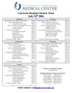 Fillable Online University Hospital Cafeteria Menu Fax Email Print ...