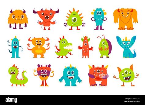 Cartoon funny monster characters. Vector Halloween aliens, scary ...