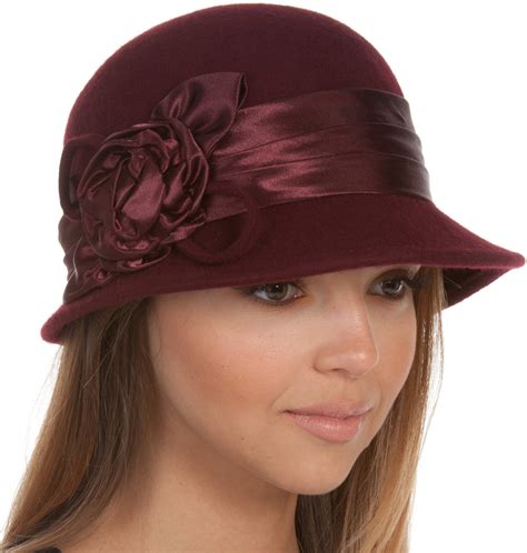 Sakkas Marilyn Vintage Style Wool Cloche Bucket Winter Hat with Satin Flower