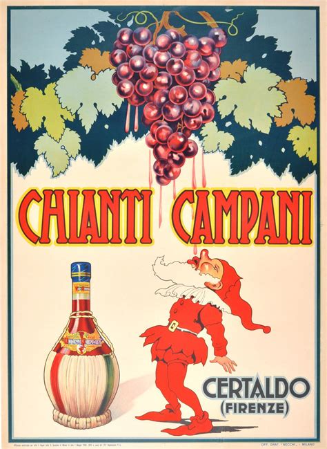 Unknown - Original Vintage 1940 Advertising Poster For Chianti Campani Italian Red Wine at ...