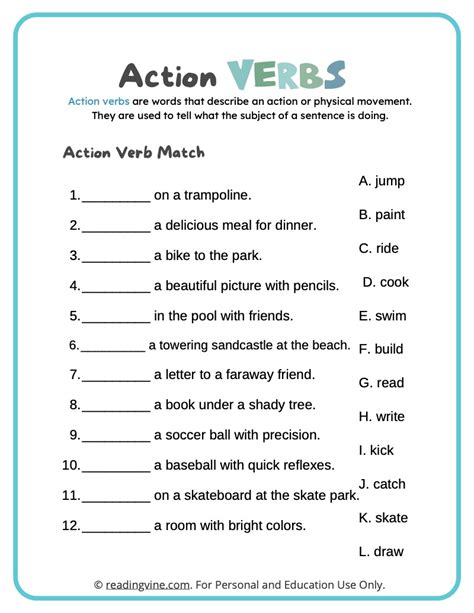 Action Verbs Worksheets, Definition, Examples - ReadingVine