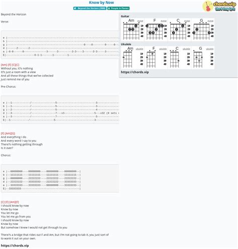 Chord: Know by Now - tab, song lyric, sheet, guitar, ukulele | chords.vip